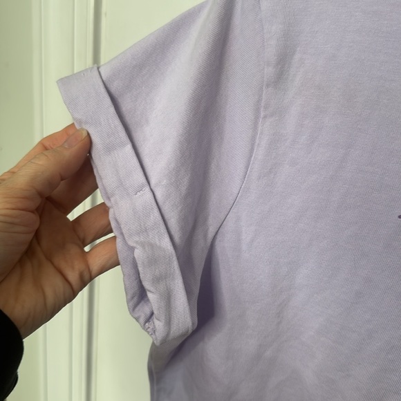 TALBOTS BOTANICAL PURPLE FLOWER ROLL SLEEVE TEE MEDIUM PETITE - Picture 5 of 6